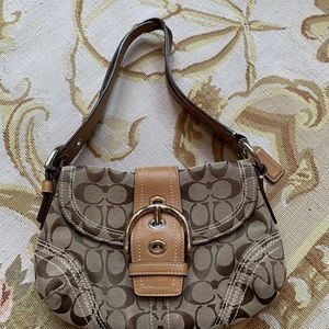 Coach shoulder bag, canvas with leather trim